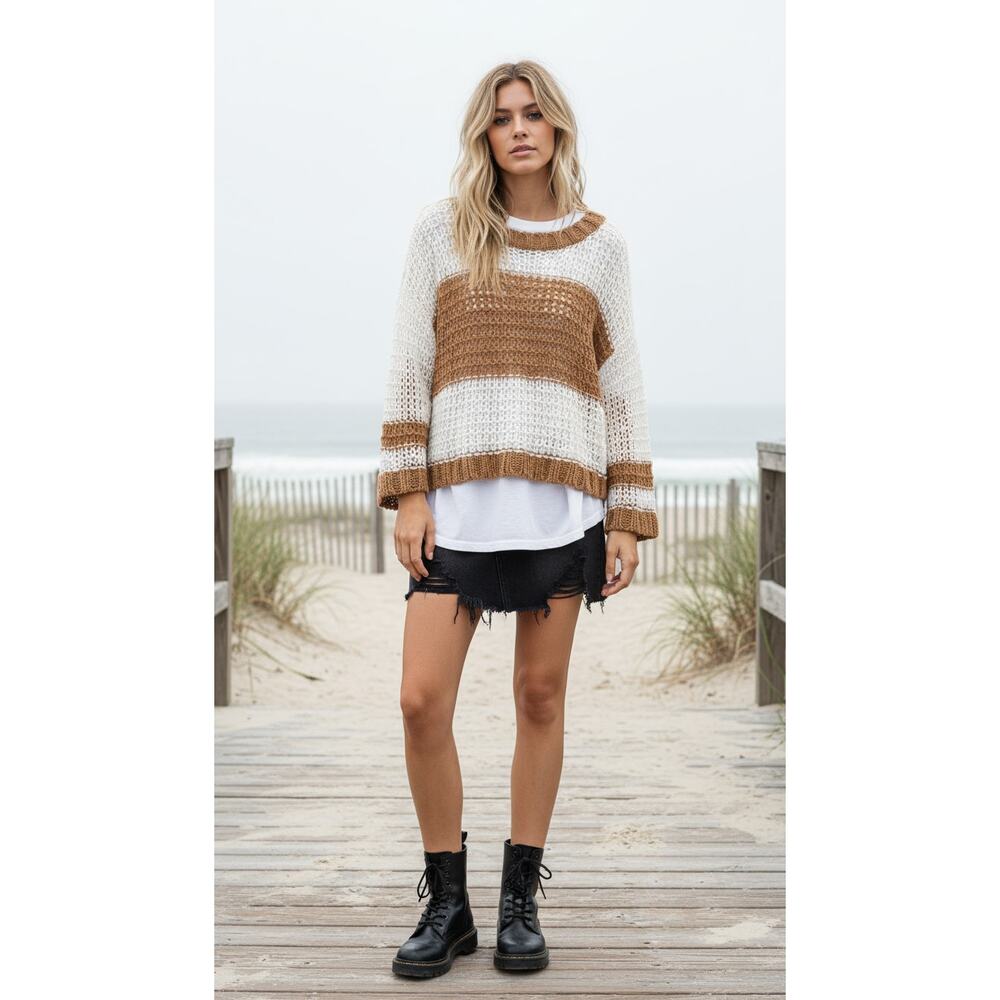 Urban Outfitters Chunky Color-Block Open Knit Sweater XS